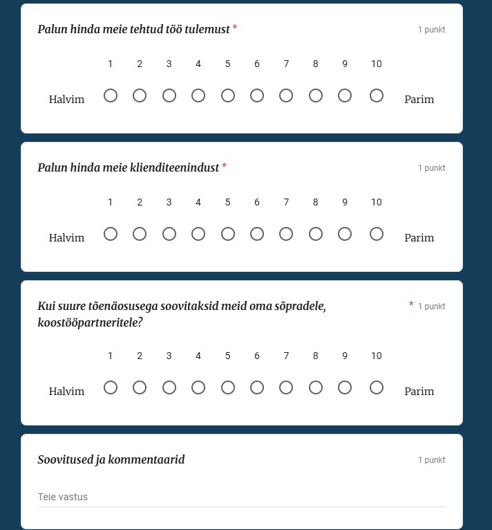 Tagasiside küsimustiku ankeet